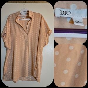 SIZE XL DR2 Women's Pink White Polka Dot Blouse